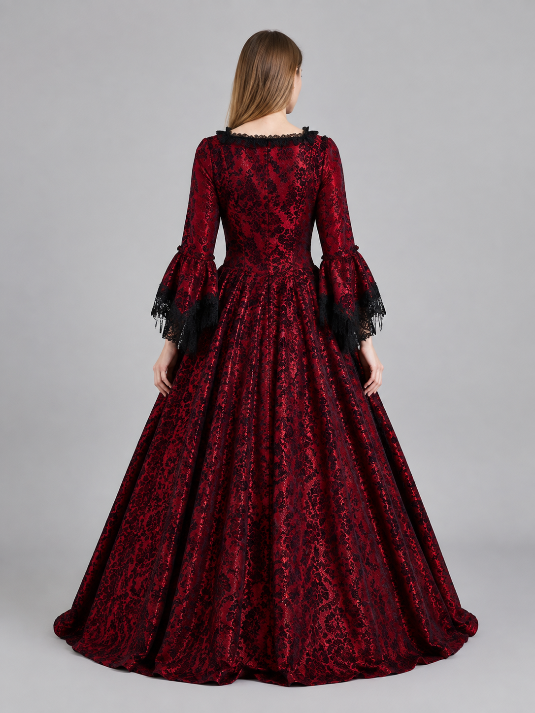 Burgundy Dress with a Square Neckline and Lace-Up Detail back view