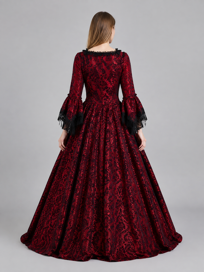 Burgundy Dress with a Square Neckline and Lace-Up Detail back view