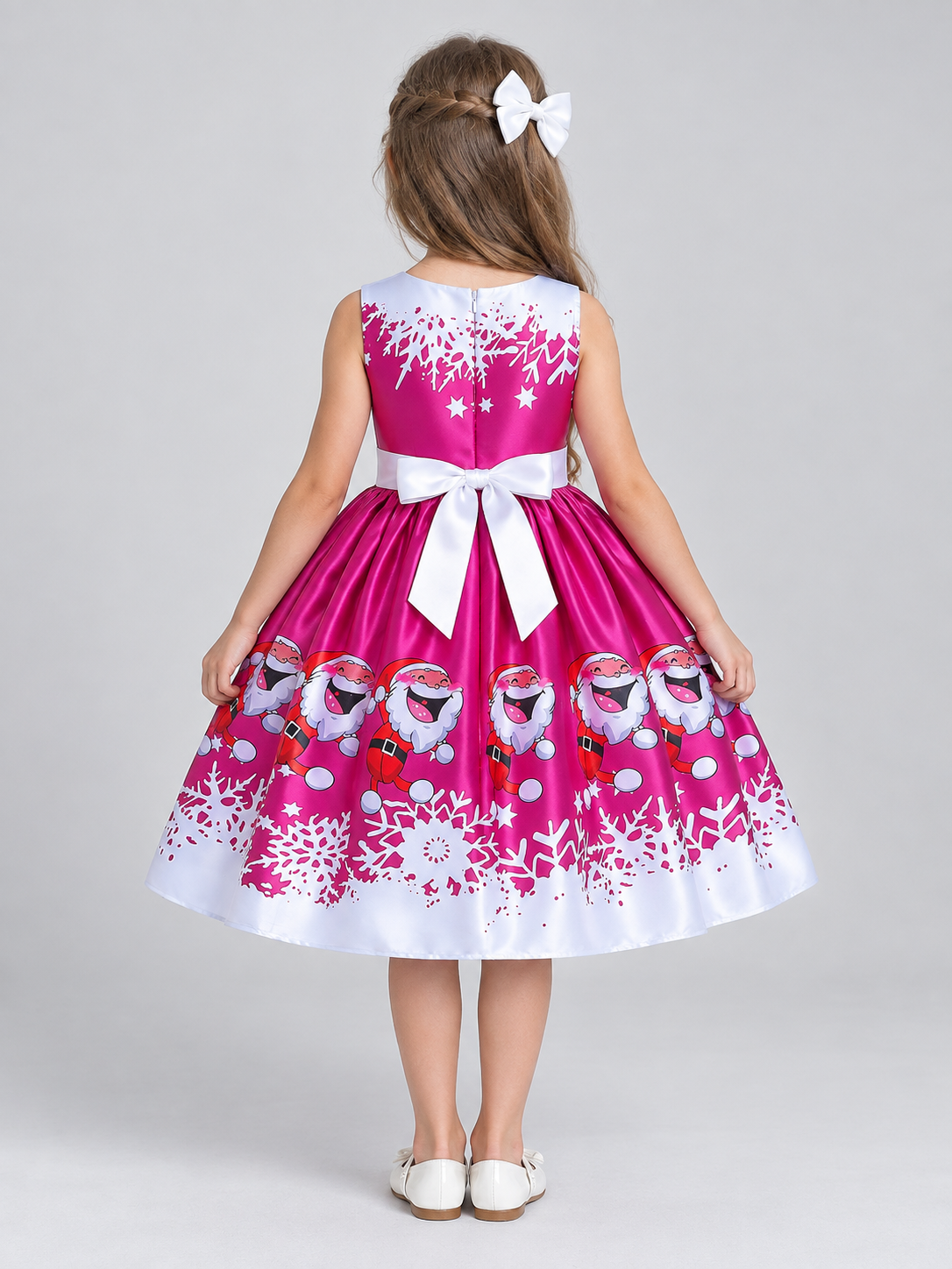 Children's Dress with Christmas Print and Full Skirt back view