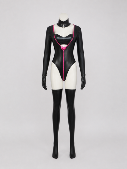 Angel Dust Cosplay Costume Jumpsuit with Gloves and Stockings back view