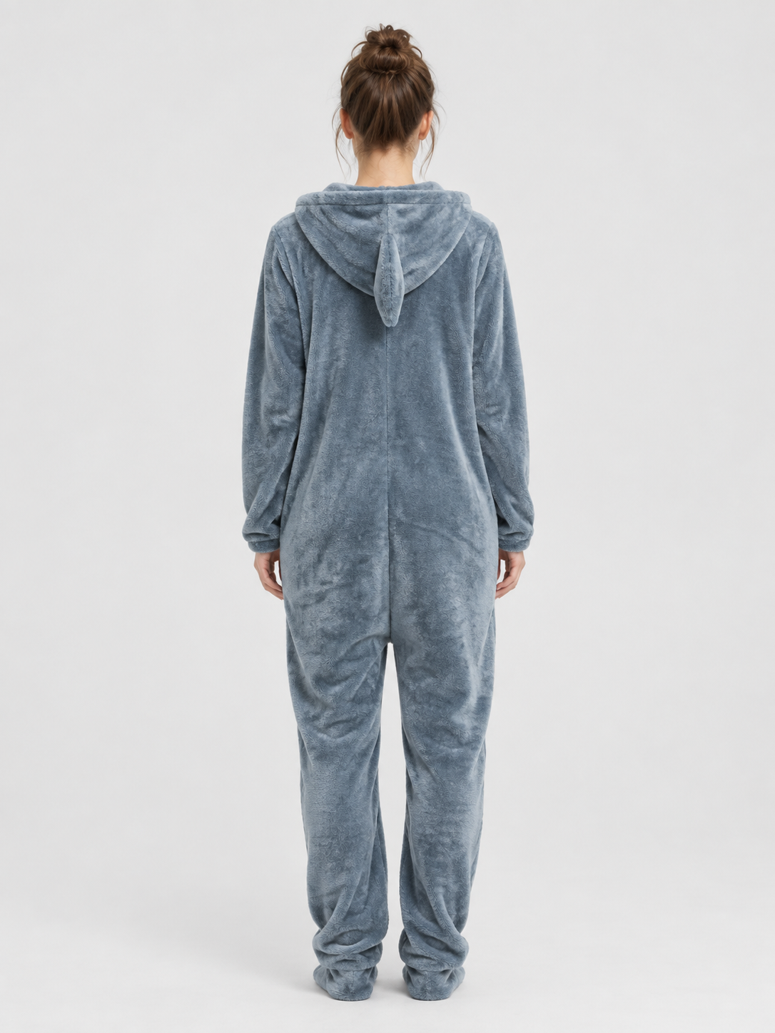Flannel Pajama Jumpsuit Gray-Blue with Hood