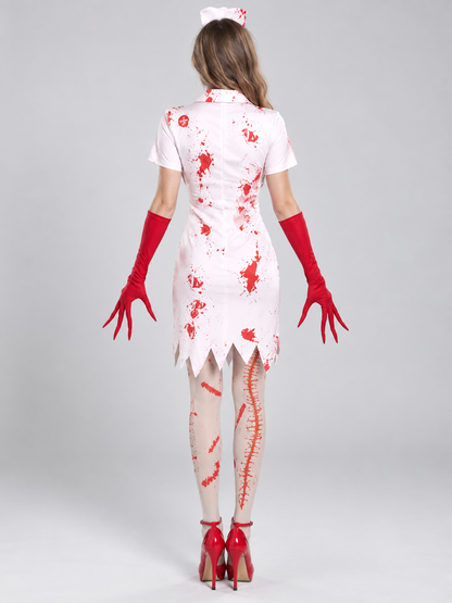 Halloween Nurse Costume with Cross, Mask, and Gloves