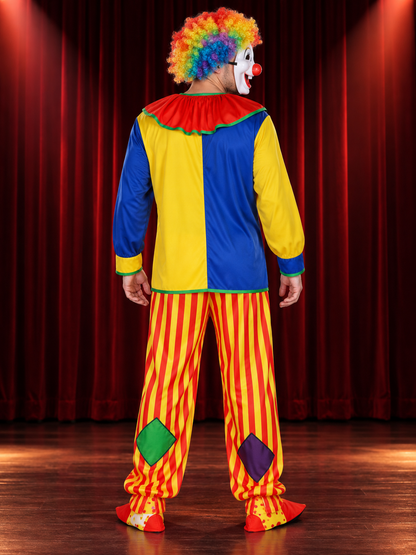 Clown Costume with Wig, Mask, Bow, and Ruffled Collar