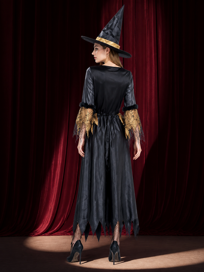 Black and Gold Witch Costume for Halloween back view