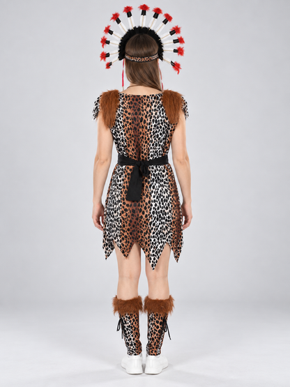 Carnival Costume with Leopard Dress and Feathers