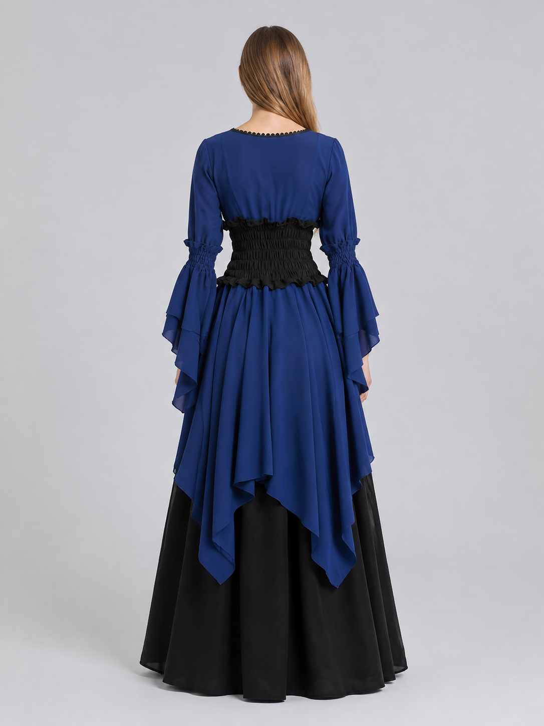 Long Historical Dress with Asymmetrical Skirt back view