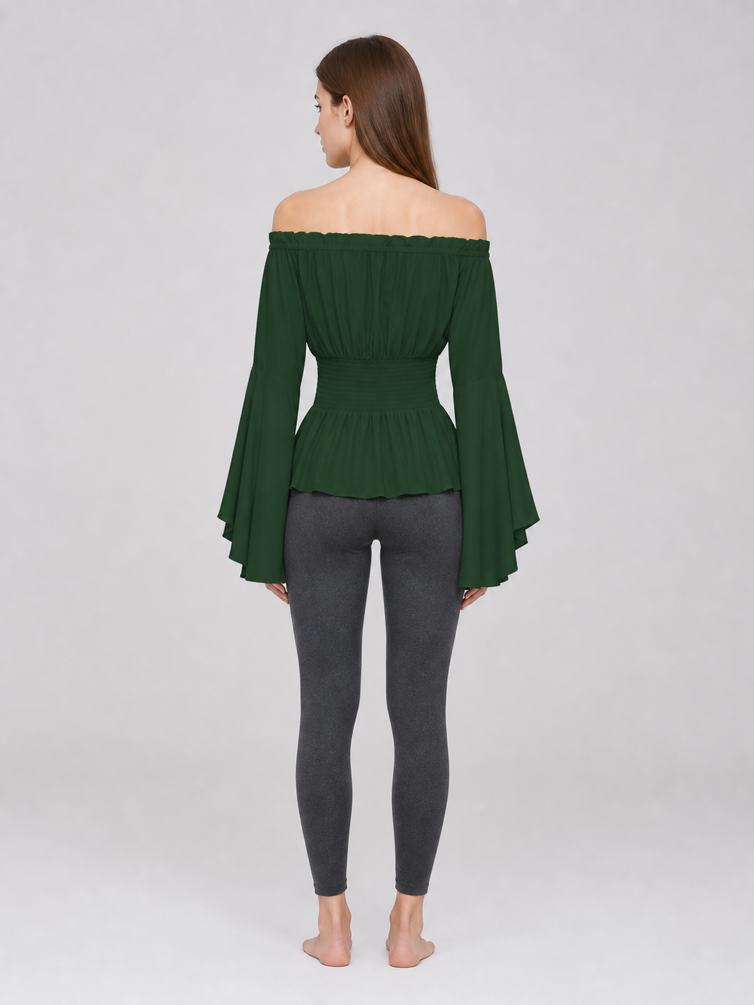 Dark Green Off-the-Shoulder Peplum Blouse