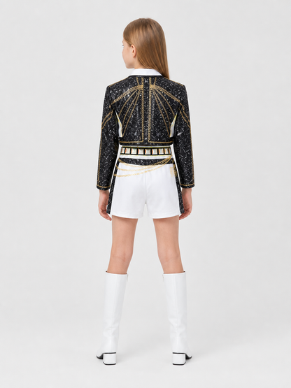 Children's Black and Gold Demon Hunters Costume back view