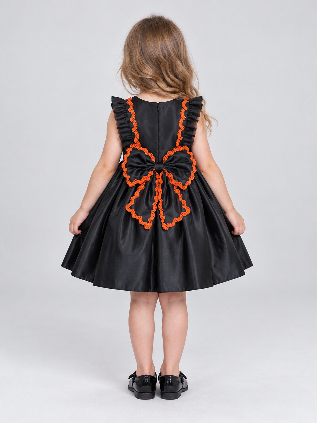 black girls formal dress black sleeveless a-line orange trim back bow product image 4