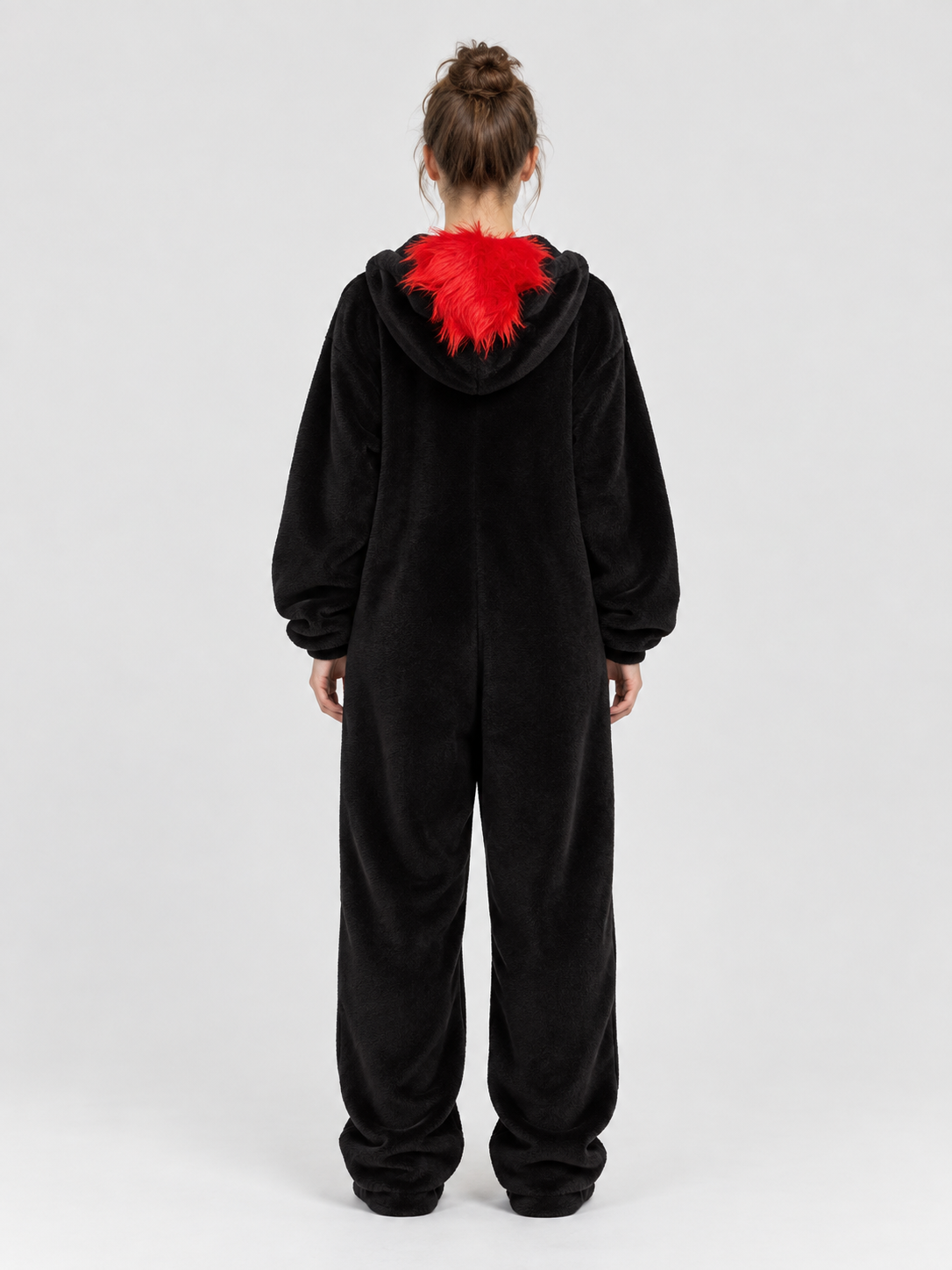 Black One-Piece Pajama Jumpsuit with Cartoon Monster