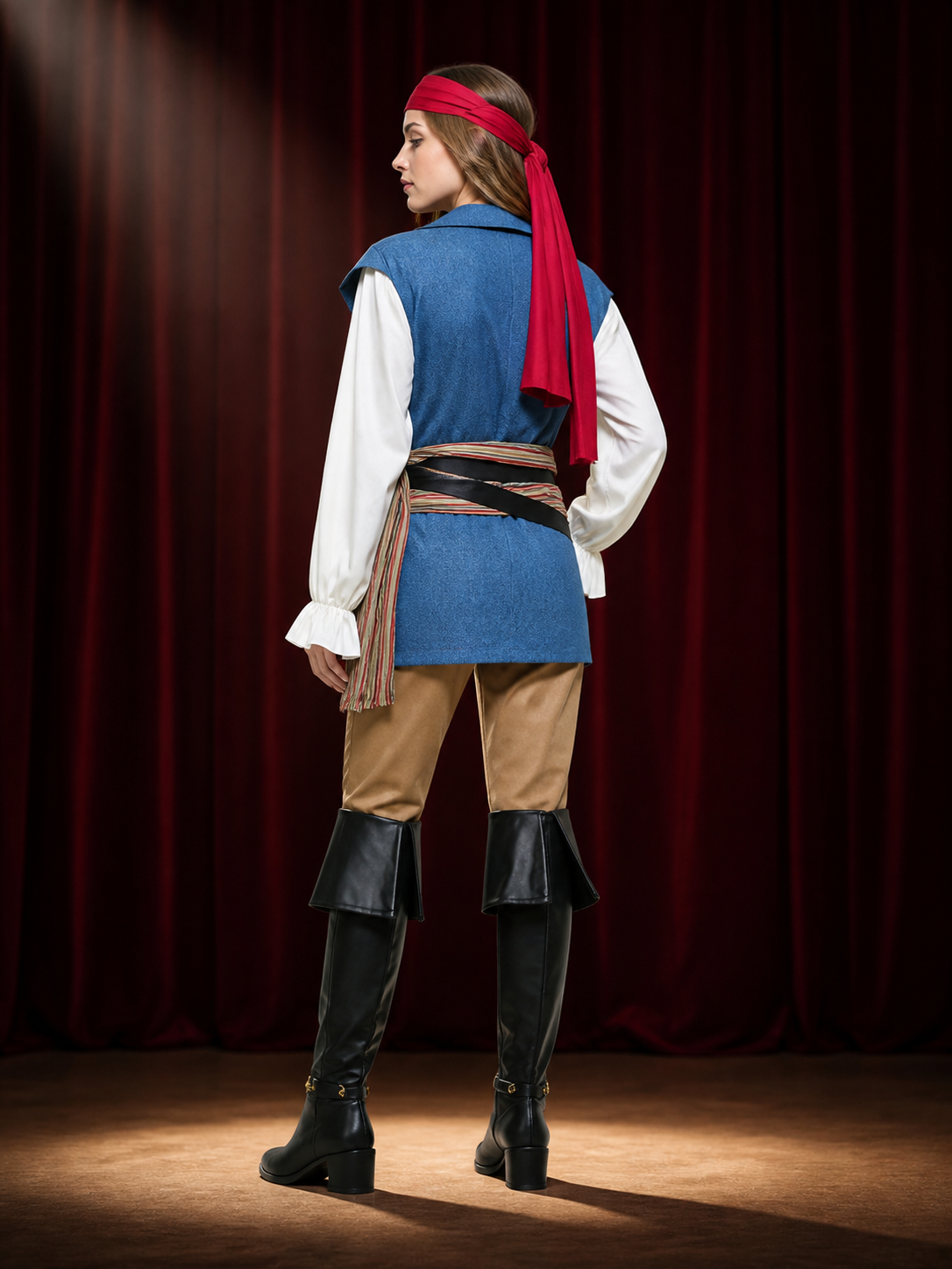 Women's Pirate Costume Vest Bandana Halloween back view