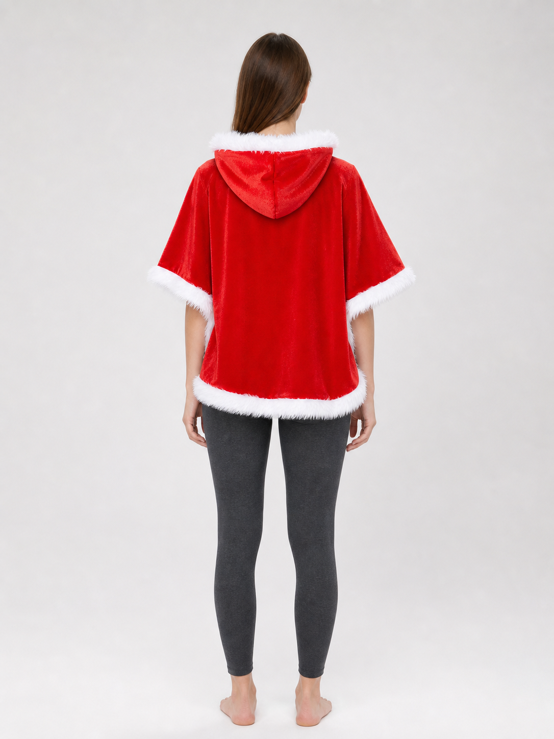 Christmas Hooded Cape with White Trim