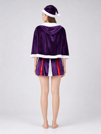 Purple Christmas costume with dress and cape back view