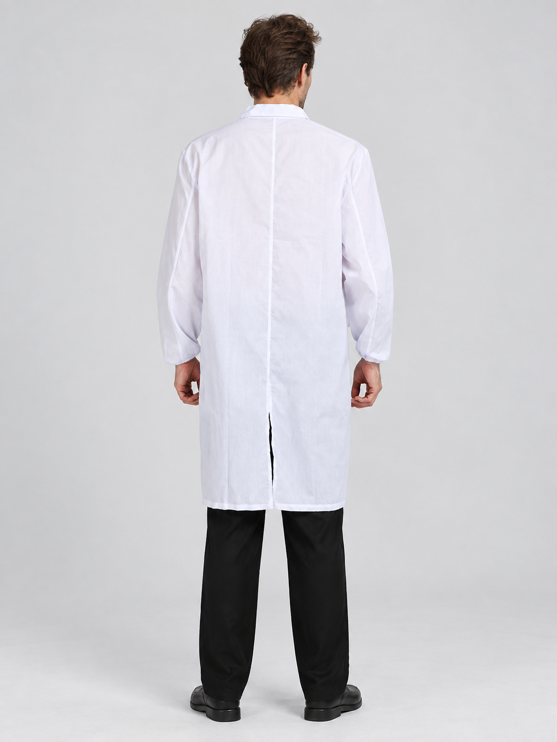 White medical coat with collar and long sleeves