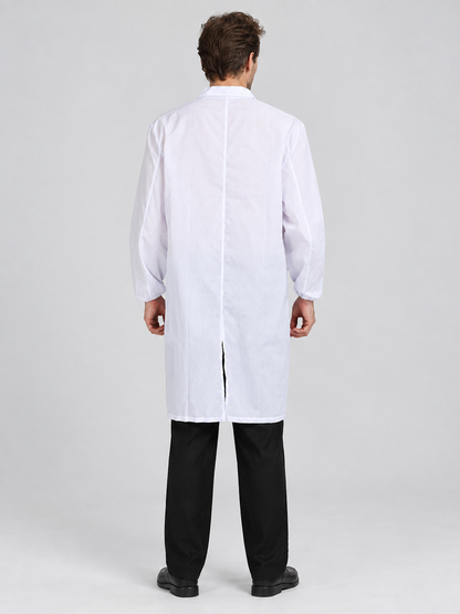 White medical coat with collar and long sleeves