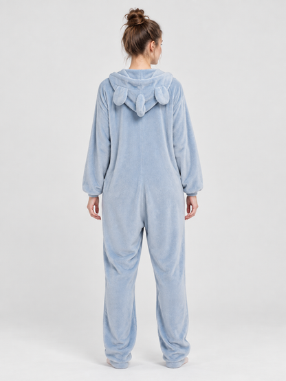 Hooded Pajama Jumpsuit with White Panel