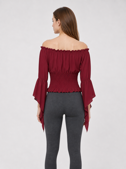 Cropped Off-Shoulder Lace-Up Blouse