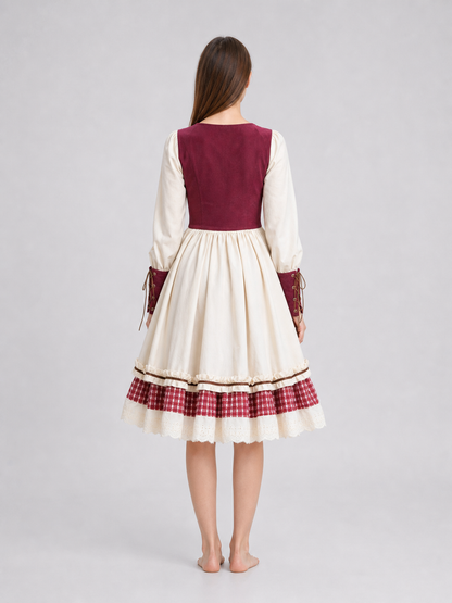 Little Red Riding Hood Costume with Apron and Full Skirt back view