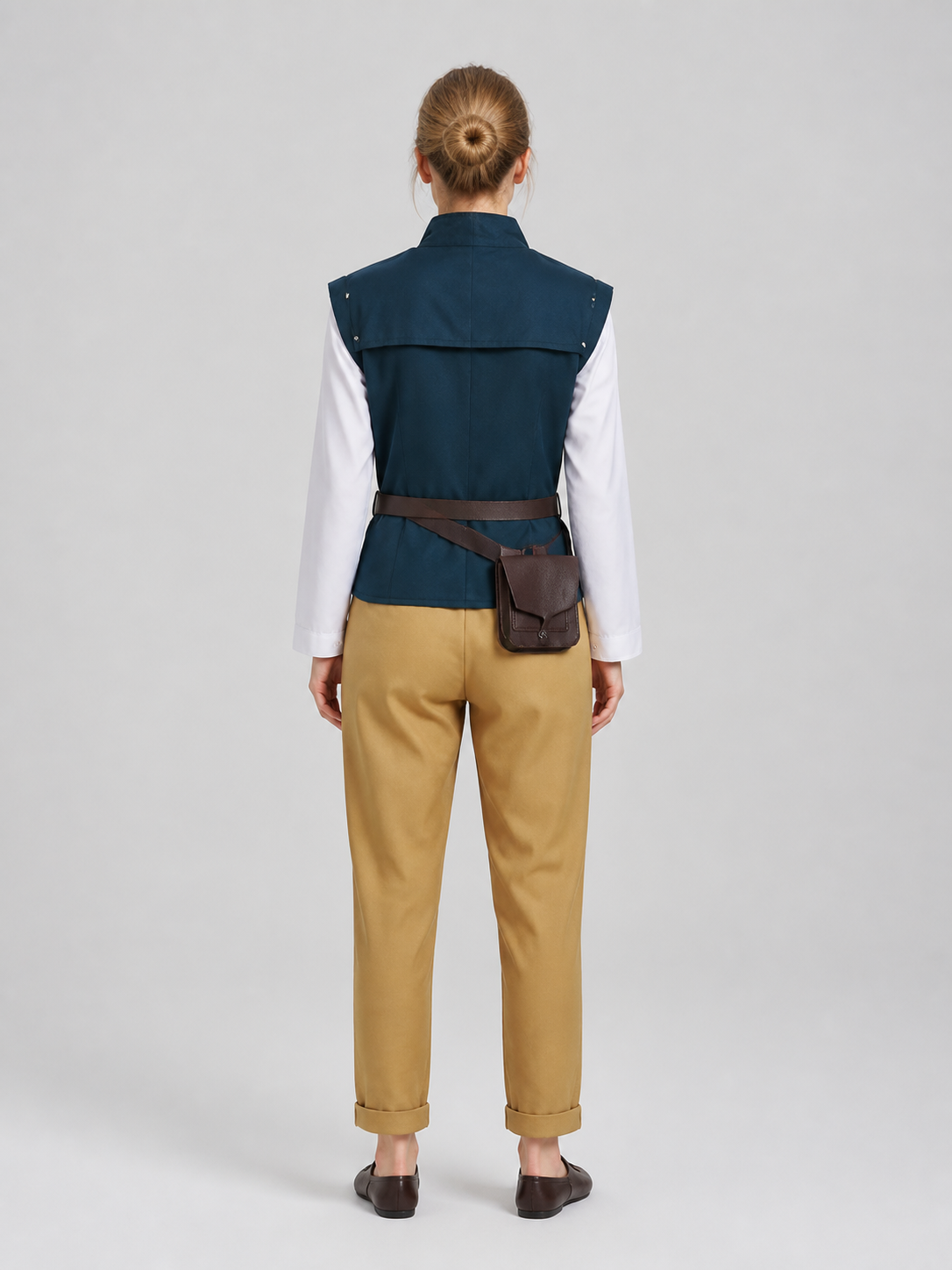 Flynn Rider Cosplay Costume: Vest, Shirt, Pants, Belt back view