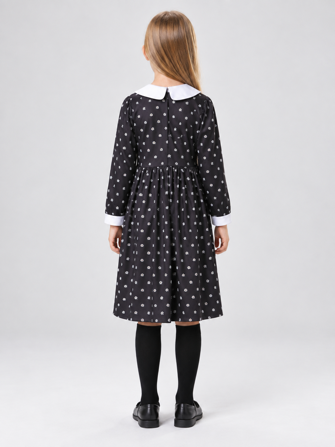 Black Carnival Dress with White Polka Dots and Collar