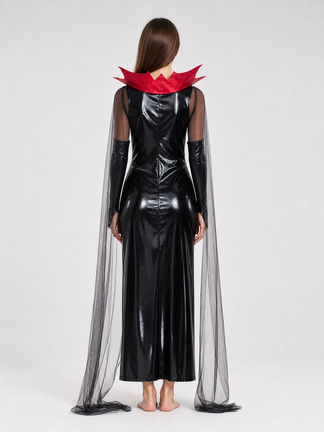 Black and Red Gothic Vampire Costume with Cape back view