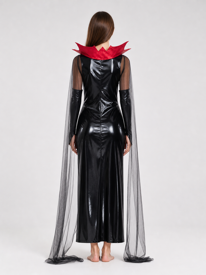 Black and Red Gothic Vampire Costume with Cape back view
