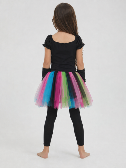 Skeleton costume with a multicolored skirt