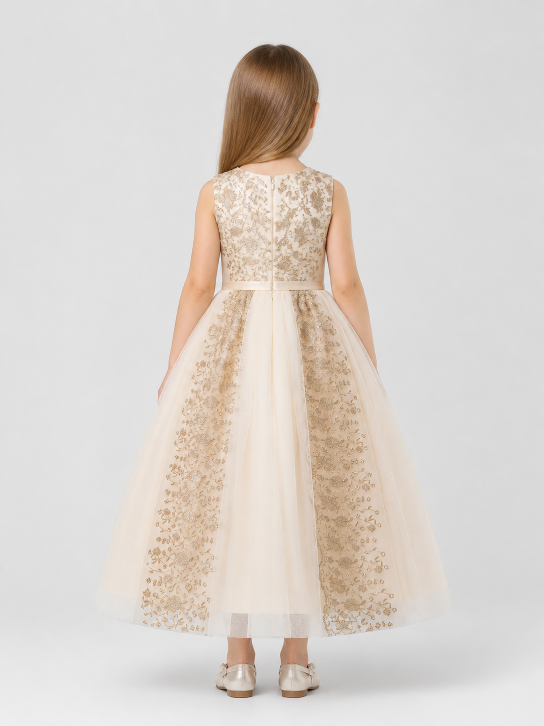 Long, Full Princess Dress with Embroidery back view