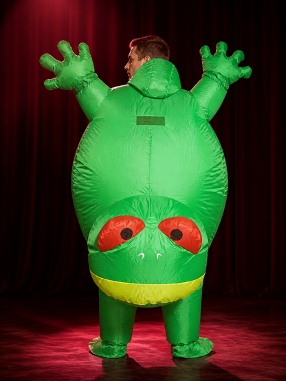 Green Inflatable Dinosaur Costume with Red Eyes, Funny Halloween Outfit back view