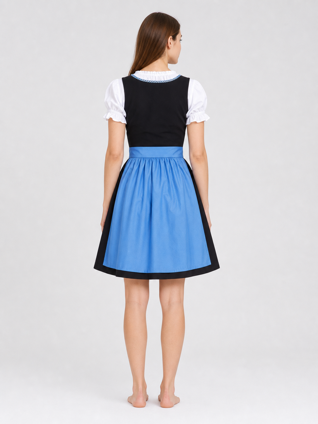 Traditional-Style Dress with Lace-Up Detail and Full Skirt