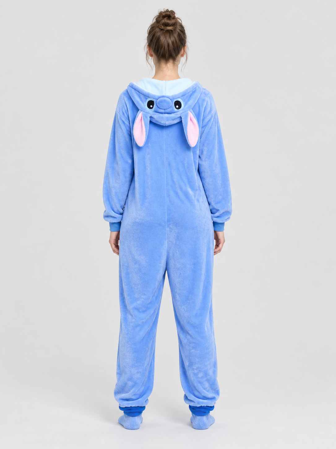 Blue hooded pajama jumpsuit with snap buttons