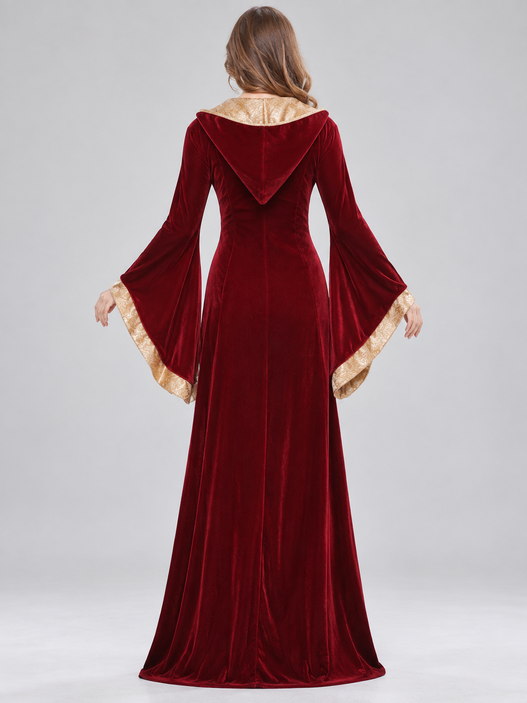 Burgundy Carnival Costume with Hood and Lacing