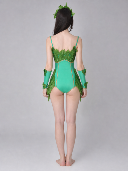 Green Stage Bodysuit with Leaf Details and Accessories