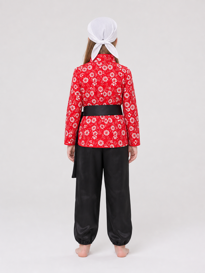 Theater Role Costume: Red Top and Black Pants back view