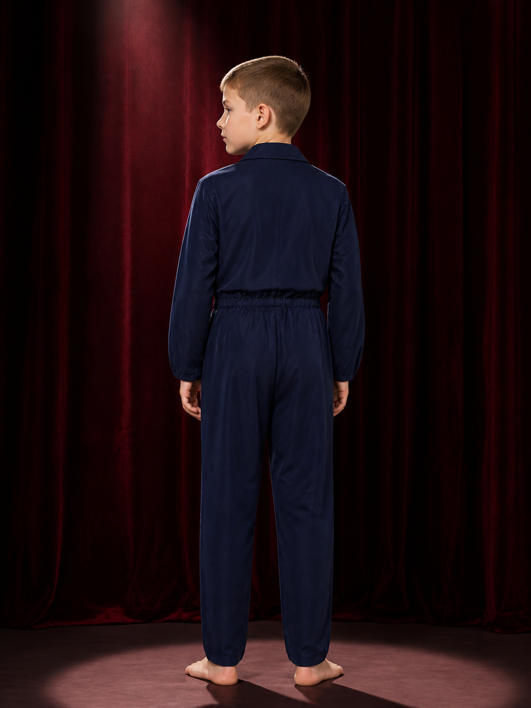 Michael Myers Jumpsuit Costume, Adult Navy Blue Workwear with Chest Pockets and back view