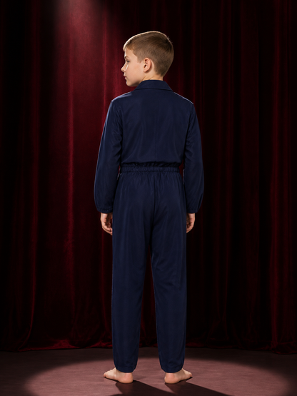 Michael Myers Jumpsuit Costume, Adult Navy Blue Workwear with Chest Pockets and back view