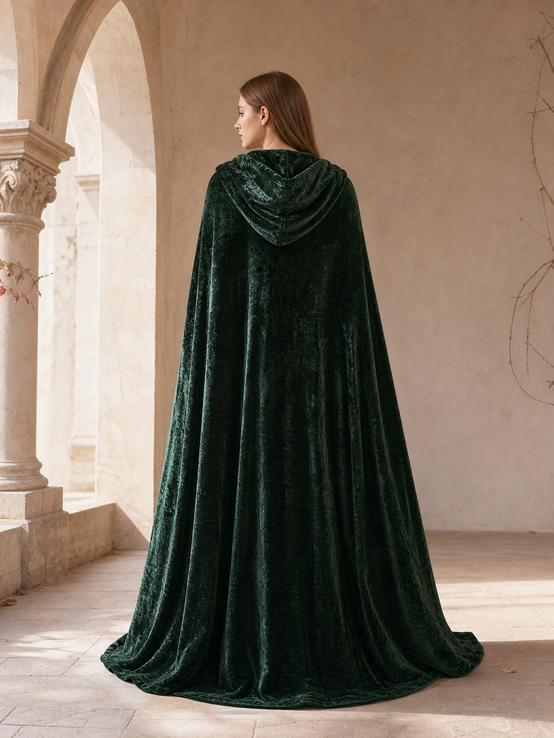 Hooded Dark Green Costume Cloak