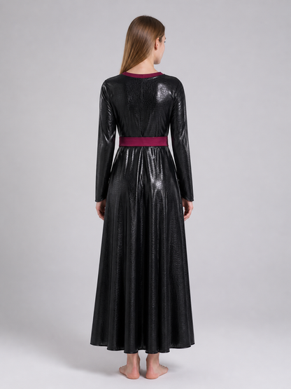 Costume Maxi Dress with Burgundy Belt back view