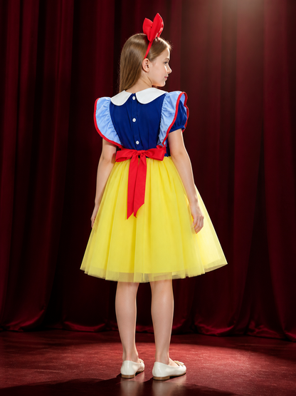 Girls Snow White Princess Dress Costume with Headband back view