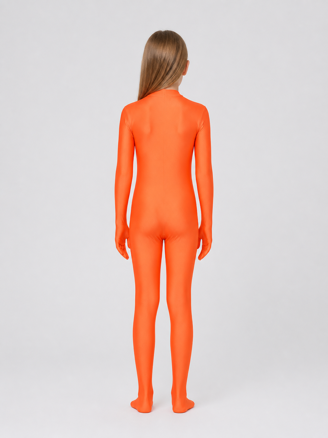 Orange Zentai Jumpsuit with Hood and Face Opening back view