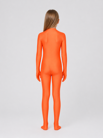 Orange Zentai Jumpsuit with Hood and Face Opening back view