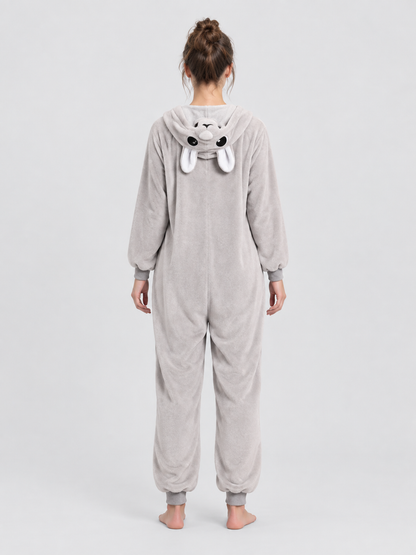 Flannel Pajama Jumpsuit with Cartoon Design
