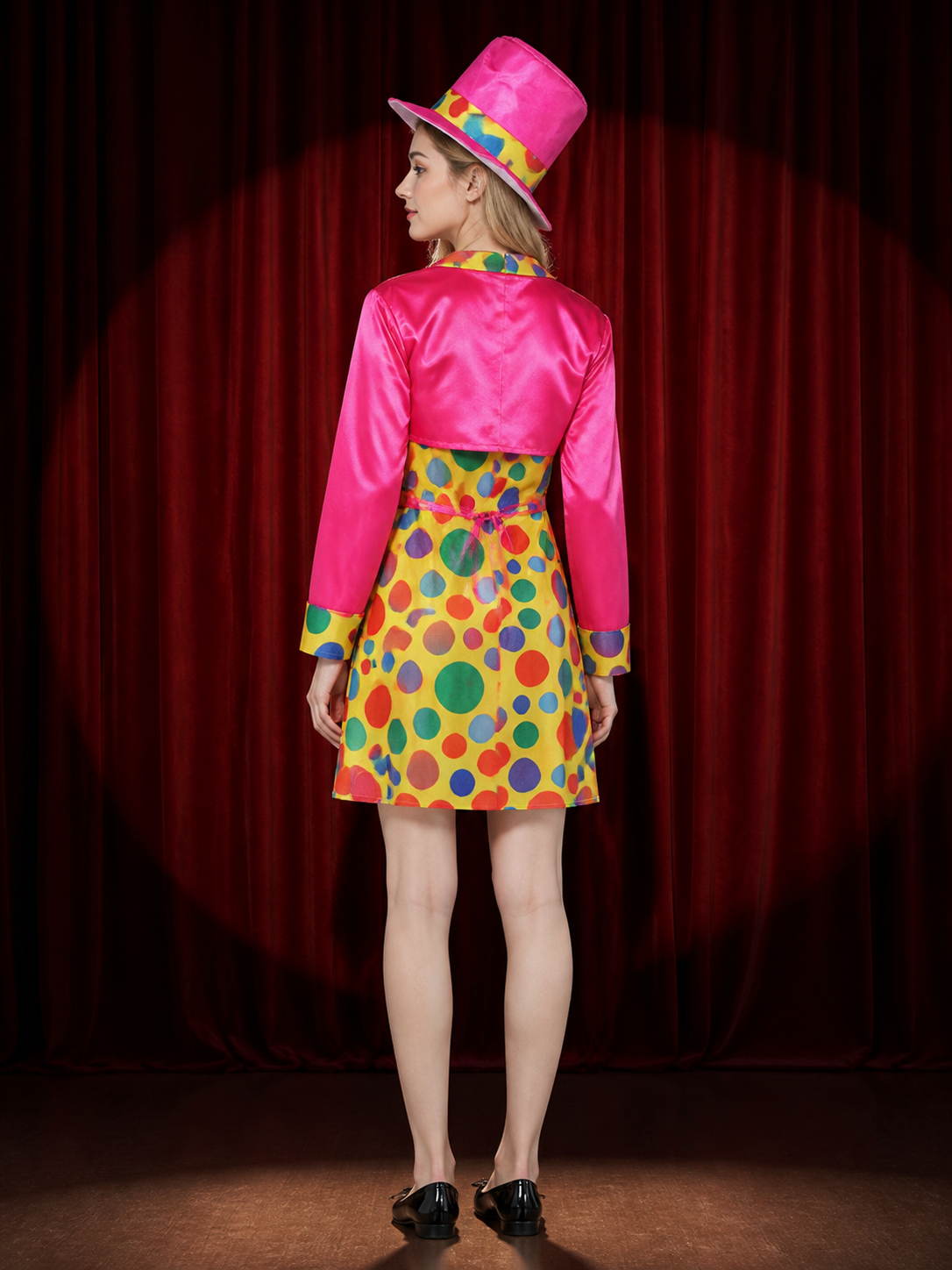 Clown Carnival Costume Dress Jumpsuit with Hat back view