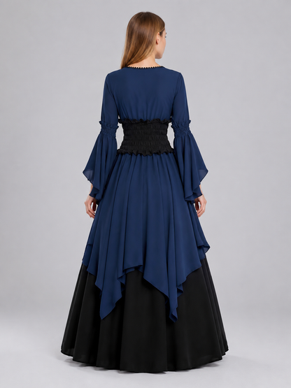 Long Dress with a Black Skirt and Layered Ruffles back view