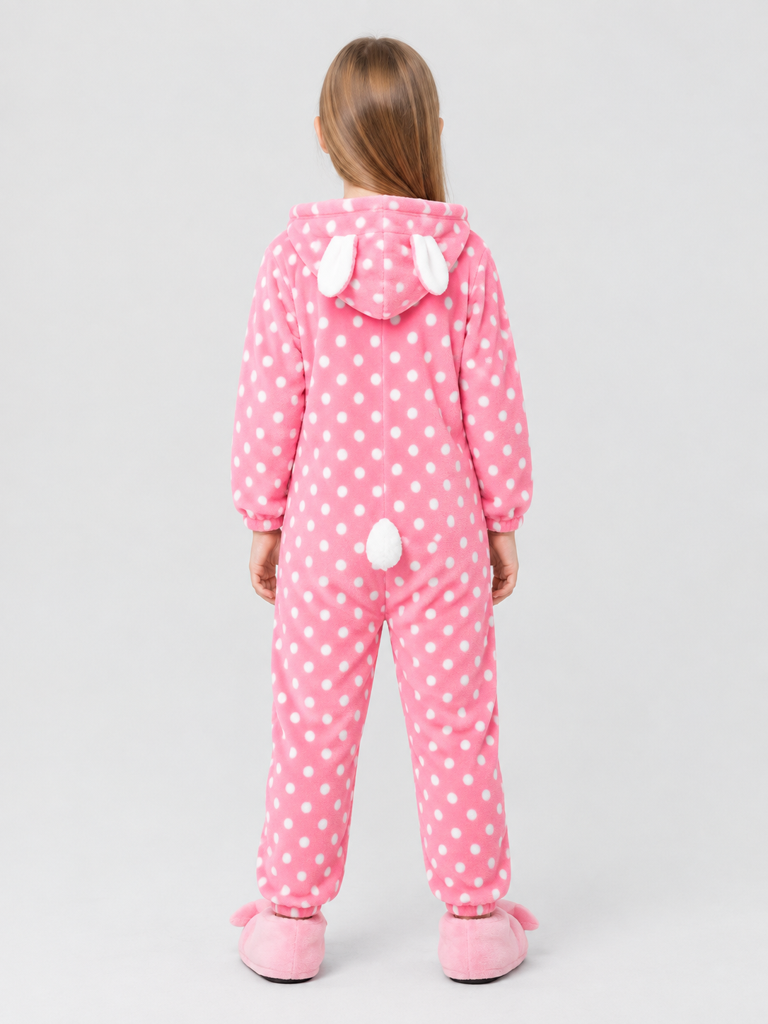 Kids' Hooded One-Piece Pajama, Pink with Polka Dots
