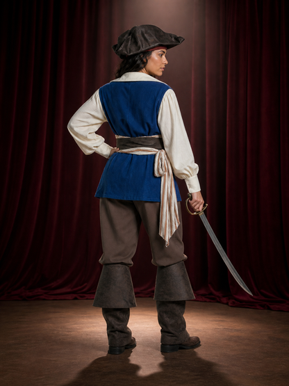 Blue Pirate Costume with Hat for Carnival and Halloween back view