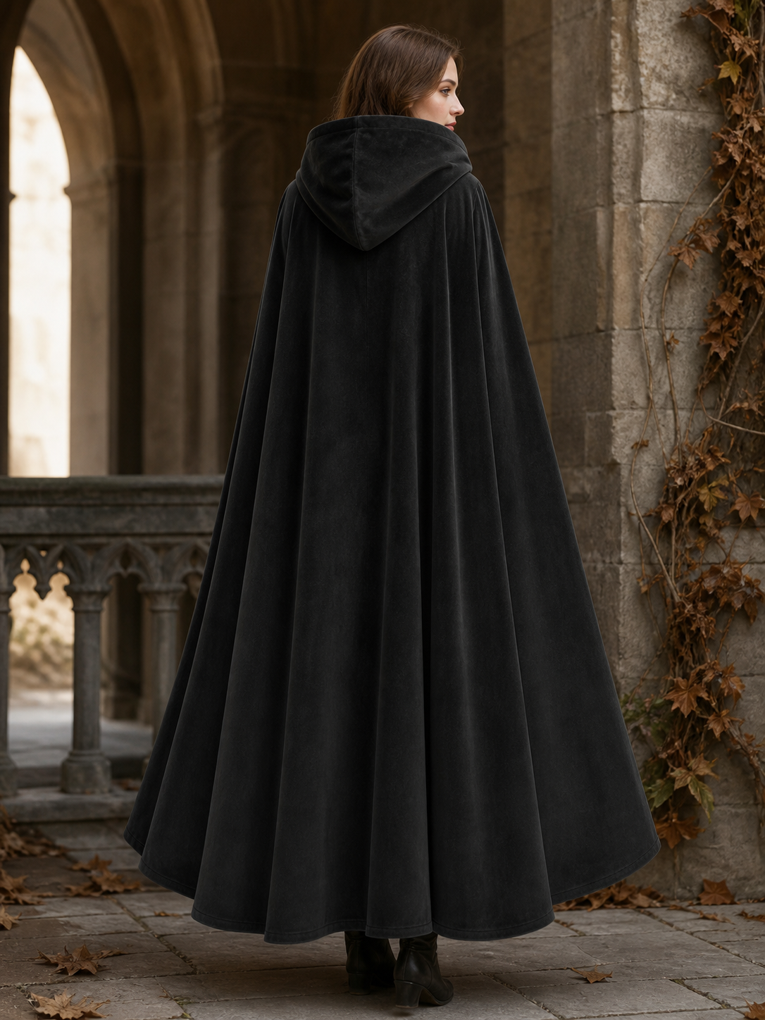 Long black hooded costume cloak