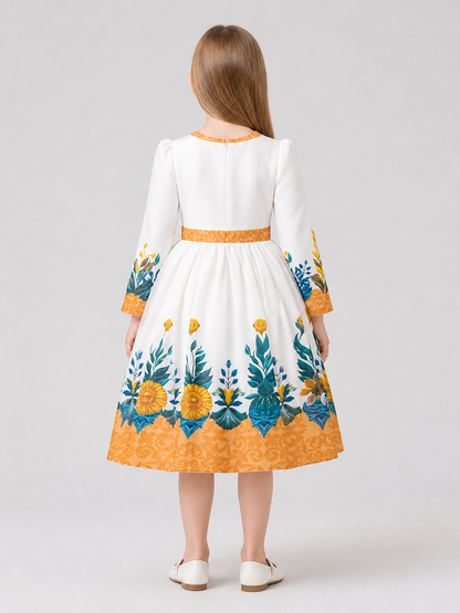 Girls' Floral Print Dress, Long Sleeves