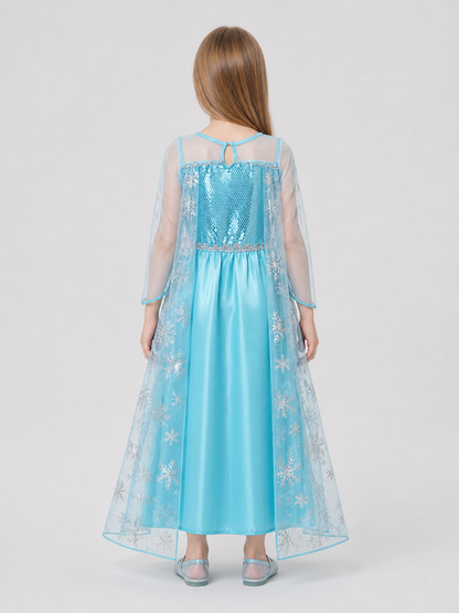 Sparkly Elsa Princess Dress with Snowflakes, Ages 2–8 back view