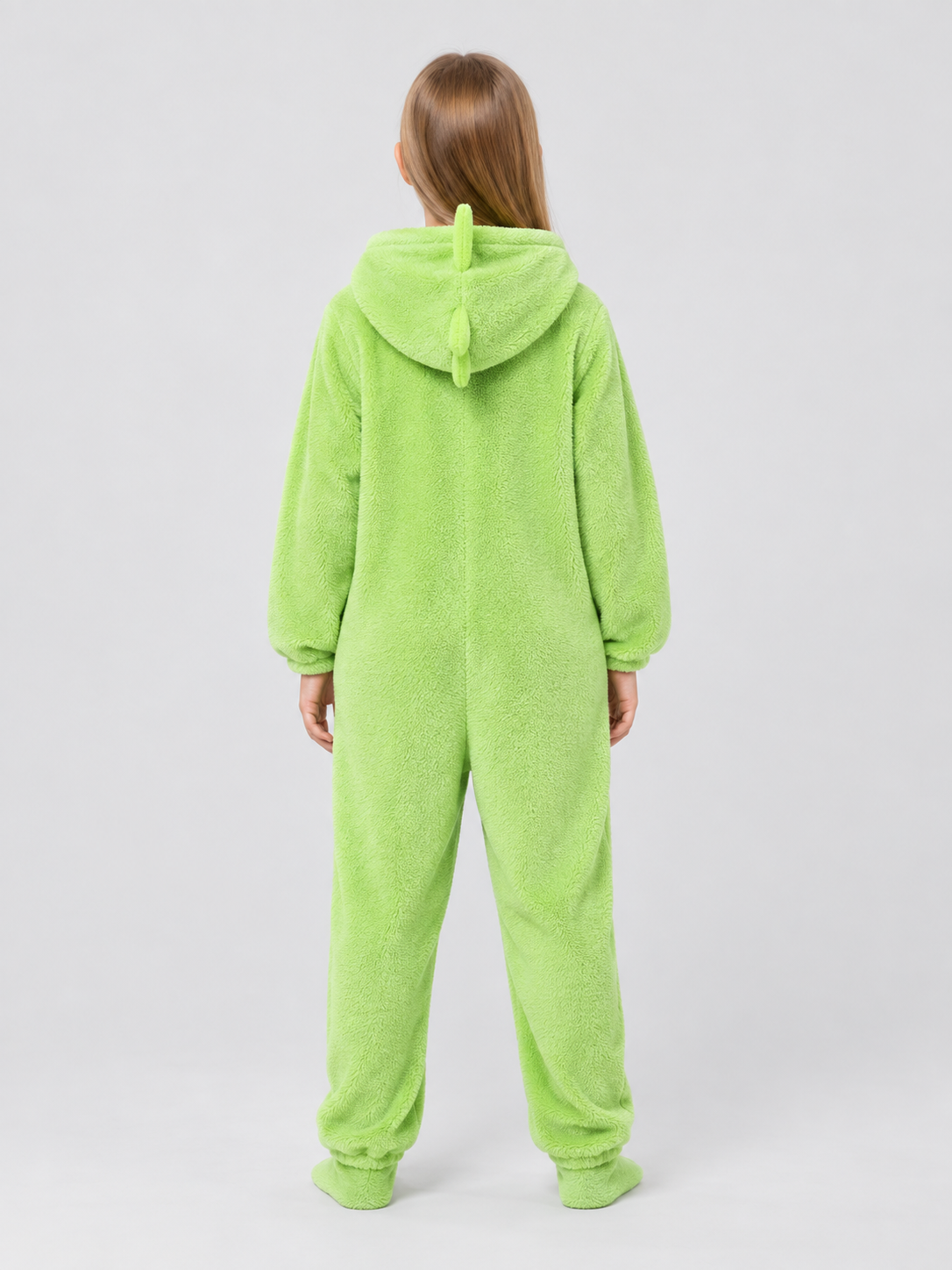 Light Green Flannel Hooded Pajama Jumpsuit